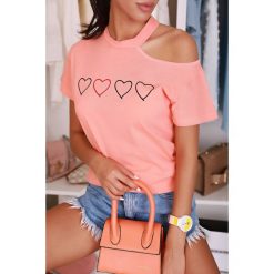 T-shirt damski AVALINA PEACH. Pomarańczowe topy damskie IVET, bez wzorów, bez kołnierzyka. W wyprzedaży za 19,00 zł.