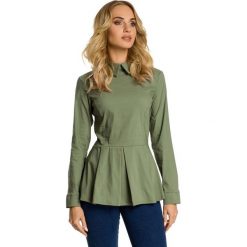 Khaki Bluzka Koszulowa z Dołem w Kontrafałdy. Brązowe bluzki asymetryczne Molly.pl, l, eleganckie, z koszulowym kołnierzykiem. Za 105,90 zł.