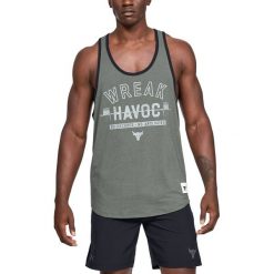 Under Armour Project Rock Wreak Havoc Podkoszulek Szary. Szare podkoszulki męskie Under Armour, l, z nadrukiem, z elastanu, bez rękawów. Za 171,95 zł.
