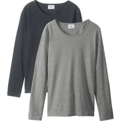 Shirt z długim rękawem (2 szt.) bonprix czarny + jasnoszary melanż. Czarne bluzki dziewczęce marki bonprix, bez wzorów, z okrągłym kołnierzem, z długim rękawem, długie, bez kaptura. Za 22,99 zł.