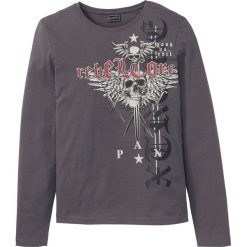 Shirt z długim rękawem Slim Fit bonprix antracytowy z nadrukiem. Szare koszulki męskie bonprix, s, z nadrukiem, z okrągłym kołnierzem, z długim rękawem, długie. Za 49,99 zł.