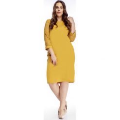 Sukienka z koronkowymi rękawami żółty. Żółte sukienki damskie Tagless, plus size, bez wzorów, z koronki, bez kołnierzyka, plus size, bez rękawów. Za 76,59 zł.
