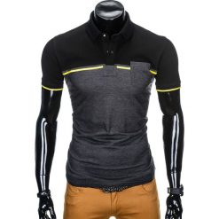 Koszulka męska polo bez nadruku S917 - czarna/grafitowa. Szare koszulki męskie Ombre Clothing, s, z nadrukiem, bez rękawów. Za 34,99 zł.