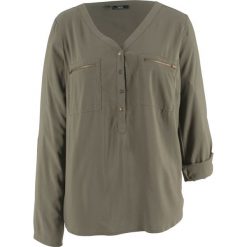 Bluzka z wiskozy, długi rękaw bonprix ciemnooliwkowy. Zielone bluzki longsleeves bonprix, z wiskozy. Za 74,99 zł.