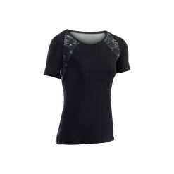 Koszulka krótki rękaw Gym & Pilates 520 damska. Czarne bluzki sportowe damskie marki DOMYOS, m, z bawełny. W wyprzedaży za 29,99 zł.