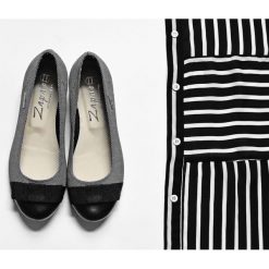 Balerinki z kokardką - skóra naturalna - model 007 - kolor kropki. Szare baleriny damskie Zapato, bez wzorów, ze skóry, eleganckie, na niskim obcasie, na obcasie. W wyprzedaży za 224,25 zł.