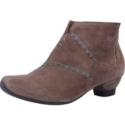 Skórzane botki w kolorze brązowym. Pomarańczowe botki damskie Think!, bez obcasa, na obcasie, bez zapięcia. W wyprzedaży za 409,95 zł.