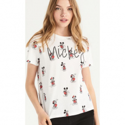T-shirt Mickey Mouse - Biały. Białe t-shirty damskie Sinsay, l, z motywem z bajki. Za 39,99 zł.
