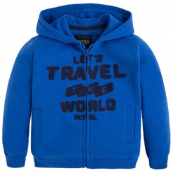 Bluza w kolorze niebieskim. Niebieskie bluzy chłopięce Mayoral, bez wzorów, bez rękawów, bez kaptura. W wyprzedaży za 69,95 zł.