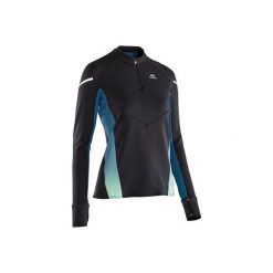 Bluza Z Długim Rękawem Do Biegania Kiprun Warm Light Damska. Czarne bluzy damskie KALENJI, bez wzorów, z elastanu, z długim rękawem, długie, bez kaptura. Za 99,99 zł.