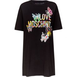 Sukienka LOVE MOSCHINO. Czarne bluzki damskie Love Moschino, z nadrukiem, z bawełny, z okrągłym kołnierzem, bez rękawów. W wyprzedaży za 371,00 zł.