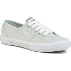 Tenisówki PEPE JEANS - Aberlady Eco PLS31016 Sky 513. Zielone półbuty damskie Pepe Jeans, na co dzień, bez wzorów, z jeansu, bez obcasa, na płaskiej podeszwie, bez zapięcia. Za 239,00 zł.
