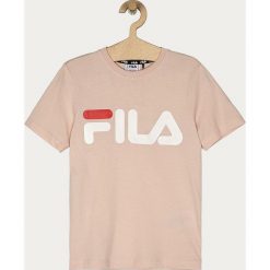 Fila - T-shirt dziecięcy 134-164 cm. Białe bluzki dziewczęce Fila, z nadrukiem, z bawełny, z okrągłym kołnierzem, z krótkim rękawem, krótkie, bez kaptura. Za 99,90 zł.