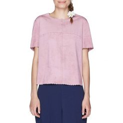 Koszulka w kolorze jasnoróżowym. Różowe koszulki damskie Benetton, xl, z okrągłym kołnierzem. W wyprzedaży za 39,95 zł.