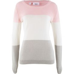 Sweter bonprix pastelowy jasnoróżowy w paski. Czerwone swetry klasyczne damskie bonprix. Za 69,99 zł.