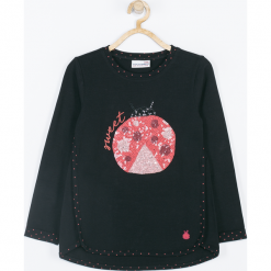 Koszulka. Czarne bluzki dziewczęce marki LADY BUG, z aplikacjami, z długim rękawem. Za 49,90 zł.