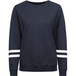 Bluza dresowa bonprix ciemnoniebiesko-biały. Niebieskie bluzy damskie bonprix, bez wzorów, z dresówki, bez rękawów, bez kaptura. Za 74,99 zł.
