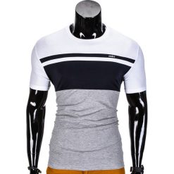 T-SHIRT MĘSKI BEZ NADRUKU S844 - GRANATOWY/SZARY. Szare t-shirty męskie Ombre Clothing, s, z nadrukiem, eleganckie, bez kołnierzyka. Za 29,00 zł.