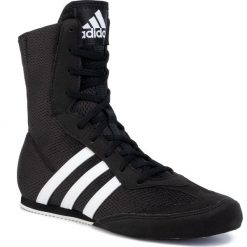Buty adidas - Box Hog.2 BA7928 Cblack/Ftwwht/Cblack. Czarne buty sportowe męskie Adidas, ze skóry ekologicznej, bez zapięcia, na fitness i siłownię. W wyprzedaży za 239,00 zł.