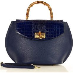 Claudia MARCO MAZZINI Designerska torebka shopper skórzany z bambusową rączką - granat. Kuferki damskie MAZZINI, w paski, ze skóry, street. W wyprzedaży za 299,00 zł.