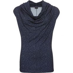 Długi shirt bonprix ciemnoniebiesko-biały w kropki. Niebieskie koszulki damskie bonprix, bez wzorów, eleganckie, bez kołnierzyka, z długim rękawem. Za 49,99 zł.