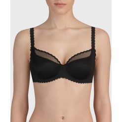 Biustonosz balkonetka, Body Touch. Czarne biustonosze z fiszbinami marki DIM, z haftami, z elastanu. Za 167,96 zł.