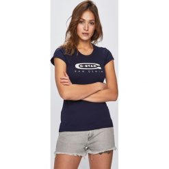 G-Star Raw - Top. Niebieskie bluzki damskie G-Star RAW, s, z nadrukiem, z bawełny, z okrągłym kołnierzem. Za 139,90 zł.