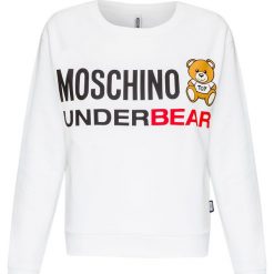 Bluza MOSCHINO UNDERWEAR. Białe bluzy damskie Moschino Underwear, z nadrukiem, z bawełny, bez rękawów, bez kaptura. Za 740,00 zł.
