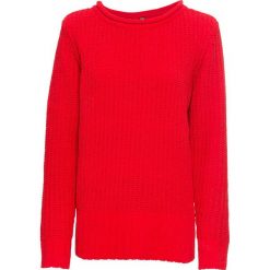 Sweter dzianinowy bonprix czerwony. Czerwone swetry damskie bonprix, bez wzorów, z dzianiny, bez rękawów, bez kaptura. Za 49,99 zł.