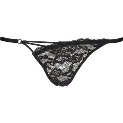 Stringi "Gloria" w kolorze czarnym. Czarne stringi damskie Lascana & Co., w koronkowe wzory, z bawełny. W wyprzedaży za 29,95 zł.