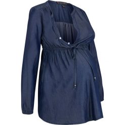 Bluzka ciążowa i do karmienia piersią bonprix ciemny denim. Czarne koszulki damskie bonprix, bez wzorów, z lyocellu, bez kołnierzyka, bez rękawów. Za 109,99 zł.