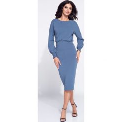 Sukienka ołówkowa midi z długim rękawem. Sukienki damskie e-margeritka.pl, xl, bez wzorów, z bawełny, eleganckie, z długim rękawem, długie, bez kaptura. Za 139,99 zł.
