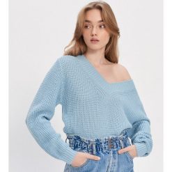 Sweter z dekoltem w serek - Niebieski. Niebieskie swetry damskie House, s, bez wzorów, bez rękawów, bez kaptura. Za 69,99 zł.