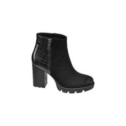 Modne botki damskie Catwalk z motywem skóry krokodyla. Czarne botki damskie ze skóry, bez obcasa, na obcasie, na zamek. Za 139,90 zł.