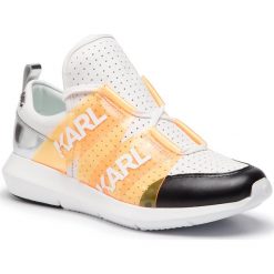 Sneakersy KARL LAGERFELD - KL61123 White Lthr W/Orange. Pomarańczowe półbuty damskie marki KARL LAGERFELD, na co dzień, bez wzorów, ze skóry ekologicznej, bez obcasa, na płaskiej podeszwie, bez zapięcia. Za 829,00 zł.