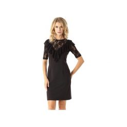 Dopasowana sukienka z koronkową falbanką ED07-2. Czarne sukienki damskie Ella dora, s, w koronkowe wzory, z koronki, eleganckie, z falbankami, bez rękawów, dopasowane. Za 174,30 zł.