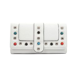 Kopertówki damskie: Skórzana kopertówka w kolorze białym – (S)19,5 x (W)10 x (G)4 cm