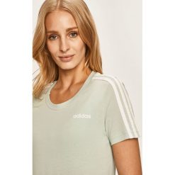 Adidas - T-shirt. Zielone topy damskie Adidas, s, bez wzorów, z bawełny, z okrągłym kołnierzem. Za 99,90 zł.
