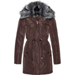 Kurtka parka ze sztucznym futerkiem bonprix ciemnobrązowy. Pomarańczowe kurtki damskie bonprix, bez wzorów, bez kaptura. Za 199,99 zł.