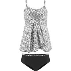 Długie tankini (2 części) bonprix czarno-biały. Czarne stroje kąpielowe damskie bonprix, bez wzorów. Za 119,99 zł.