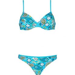 Bikini na fiszbinach (2 części) bonprix turkusowo-biały. Niebieskie stroje kąpielowe damskie bonprix, bez wzorów. Za 79,99 zł.