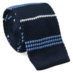 Dziergany Krawat Męski Knit w Paski, Prążki - 5,5 cm - Alties, Kolorowy KRALTS0052. Niebieskie krawaty męskie Alties, w paski, z jeansu, sportowe. Za 44,00 zł.