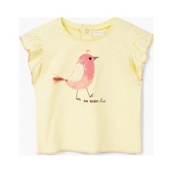 Mango Kids - Top dziecięcy Bird 80-104 cm. Białe topy damskie marki Mango Kids, z aplikacjami, z bawełny, z okrągłym kołnierzem, z krótkim rękawem. W wyprzedaży za 29,90 zł.