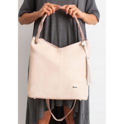 Torebka damska shopper bag worek 0006 różowa - RÓŻOWY PUDROWY. Różowe torby damskie na zakupy w paski, z jeansu, eleganckie, duże. Za 69,99 zł.