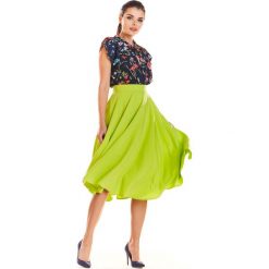 Limonkowa Midi Spódnica z Koła z Kieszeniami. Spódniczki damskie Molly.pl, do pracy, s, bez wzorów, eleganckie, długie, midi. Za 119,90 zł.