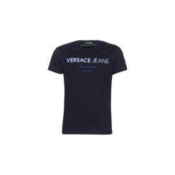 T-shirty z krótkim rękawem Versace Jeans SOLINO. Czarne t-shirty męskie Versace Jeans, xl, bez wzorów, z jeansu, bez kołnierzyka, krótkie. Za 279,00 zł.