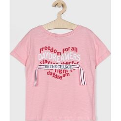 Blukids - Top dziecięcy 140-170 cm. Różowe bluzki dziewczęce Blukids, z nadrukiem, z bawełny, z okrągłym kołnierzem, z krótkim rękawem, krótkie, bez kaptura. Za 49,90 zł.
