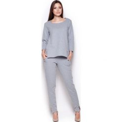 Szare Bawełniane Proste Długie Spodnie z Suwakami. Szare bluzy damskie Molly.pl, s, bez wzorów, z elastanu, z długim rękawem, długie, bez kaptura. Za 105,90 zł.