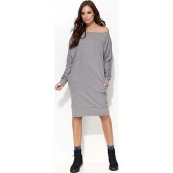 Szara Sukienka Kimono za Kolano z Kieszeniami. Szare sukienki na komunię marki Molly.pl, do pracy, s, biznesowe, proste. Za 104,90 zł.