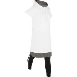 Wygodna długa bluza dresowa z legginsami, krótki rękaw bonprix biel wełny - czarny. Białe bluzy damskie marki bonprix, bez wzorów, z wełny, z długim rękawem, długie. Za 59,99 zł.